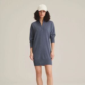 NAADAM Slate Blue Long Sleeve Half-Zip Sweater Dress